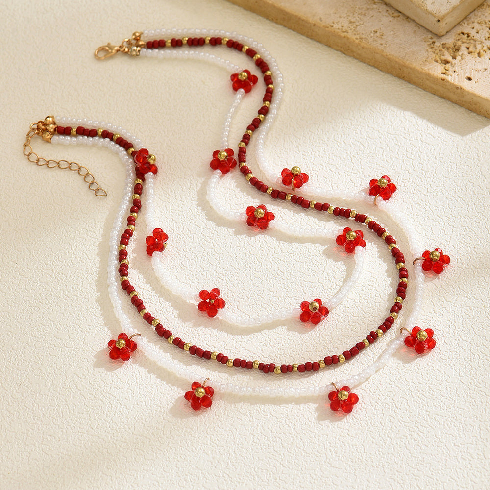 Flower beaded necklace wholesale european and american cross-border autumn and winter accessories multi-layered niche stylish women's rice bead sweater chain