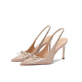 Nude high heels for women 2026 summer new arrival open back pointed toe stiletto shallow elegantflats red bottom bows sandals