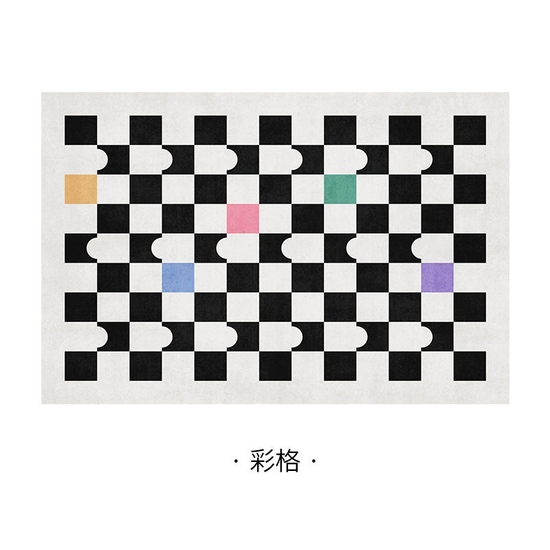 Checkerboard rug for bedroom, living room - modern minimalist nordic style - perfect for bedside, coffee table, or sofa