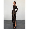Women's lace romantic elegance square neck lace patchwork neckline long sleevesilmlongdress