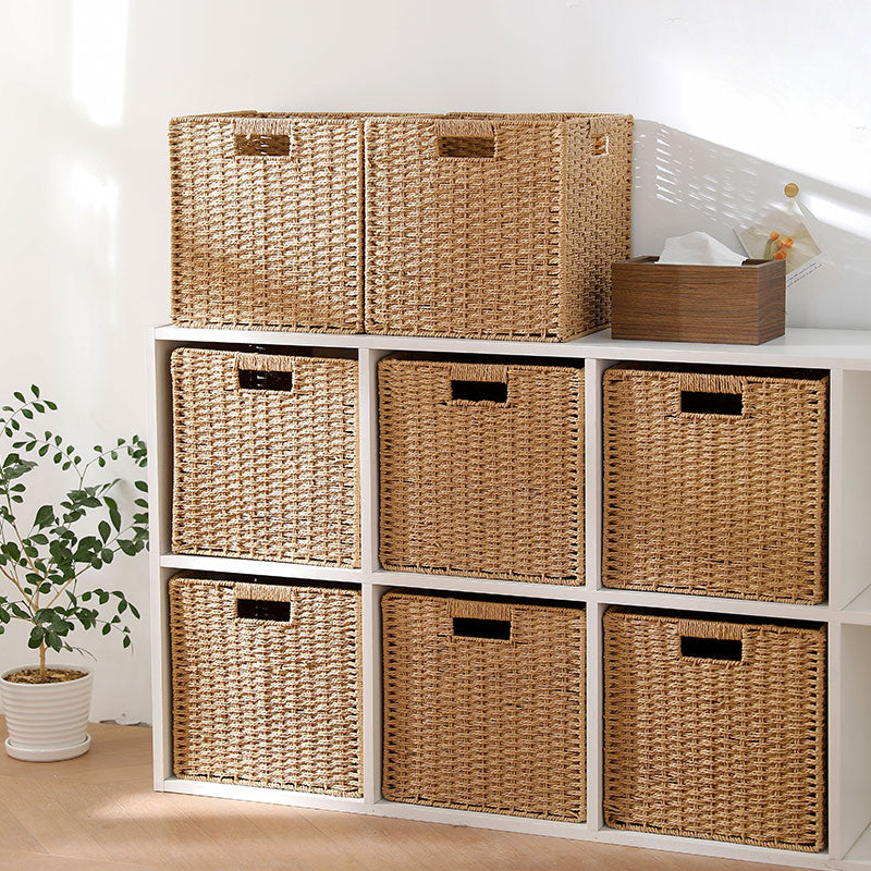 Imitation rattan woven storage basket plaid box foldablecasual dirty clothes storage basket square toy snack storage