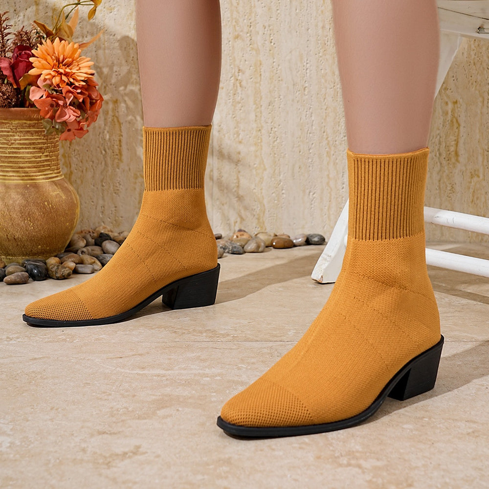 Exportplus sizefashion slim boots women's high heel short boots knittingfall and wintersingle boots thick heel square toe shoes women's boots