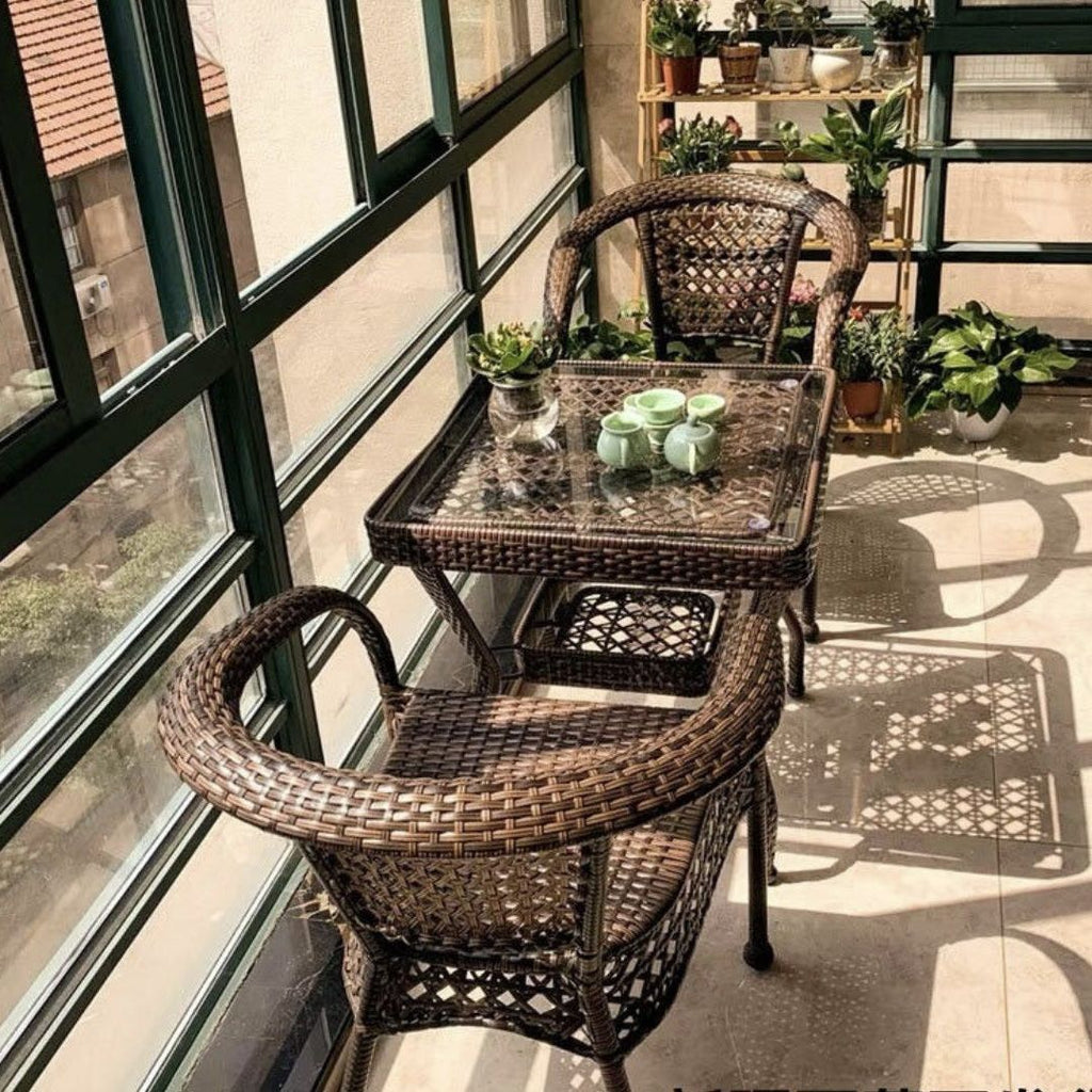 Balcony Outdoor Rattan Outdoor Tables and Chairs Small Tables and Chairs Rattan Chairs Three-piece Combination Casual Tea Table Chairs Garden Rattan Chairs