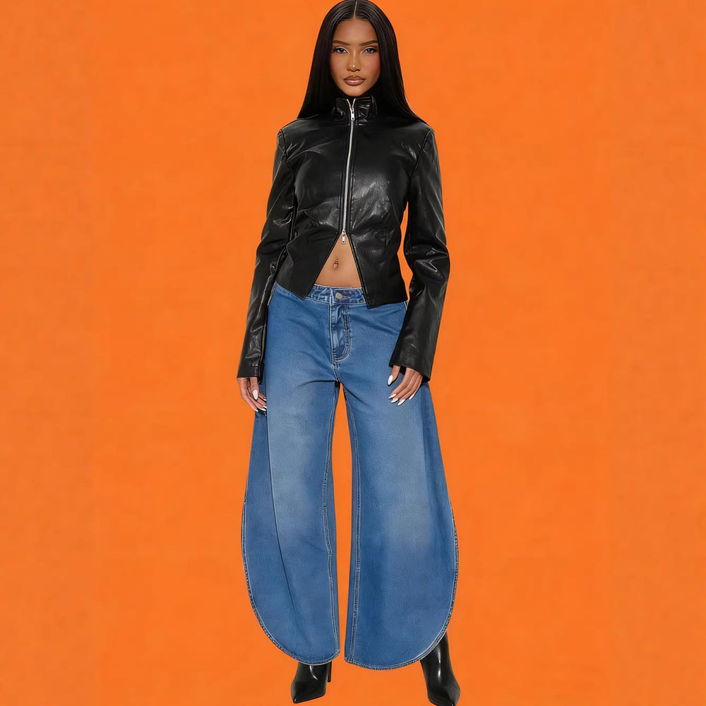 Fashion cross-border new high waist wide leg jeans  foreign trade women's street washed slit scimitar pants
