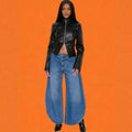 Fashion cross-border new high waist wide leg jeans  foreign trade women's street washed slit scimitar pants