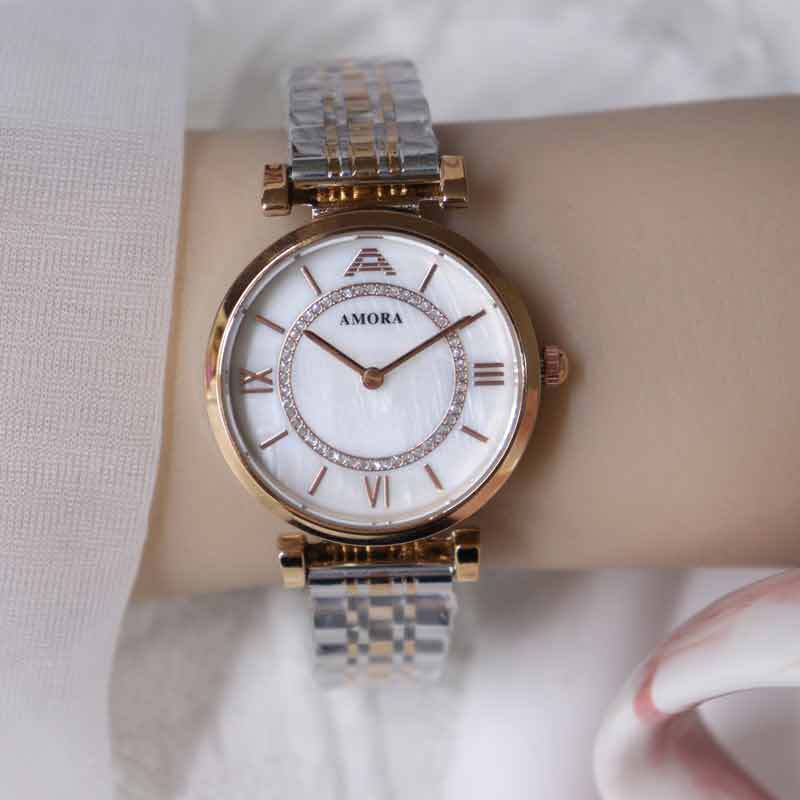 Anima red rhinestone steel band diamond-accented waterproof women's watch - luxury fashion quartz wristwatch with butterfly clasp