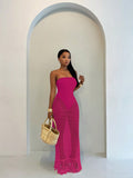 Summer new  resort style women's bandeau cutout sexy knit unique two-piece dress set