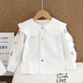 Baby girl autumn outfit doll collar shirt  new infant cartoon embroidery children's long sleeve doll collar top