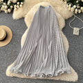 Korean style high-waisted a-line striped patchwork midi skirt - new 2025 collection, versatile striped design with a flowy drape