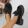 Plus size women's spring/autumn new arrival: british style leather loafers - chunky sole, black bow, slip-on design