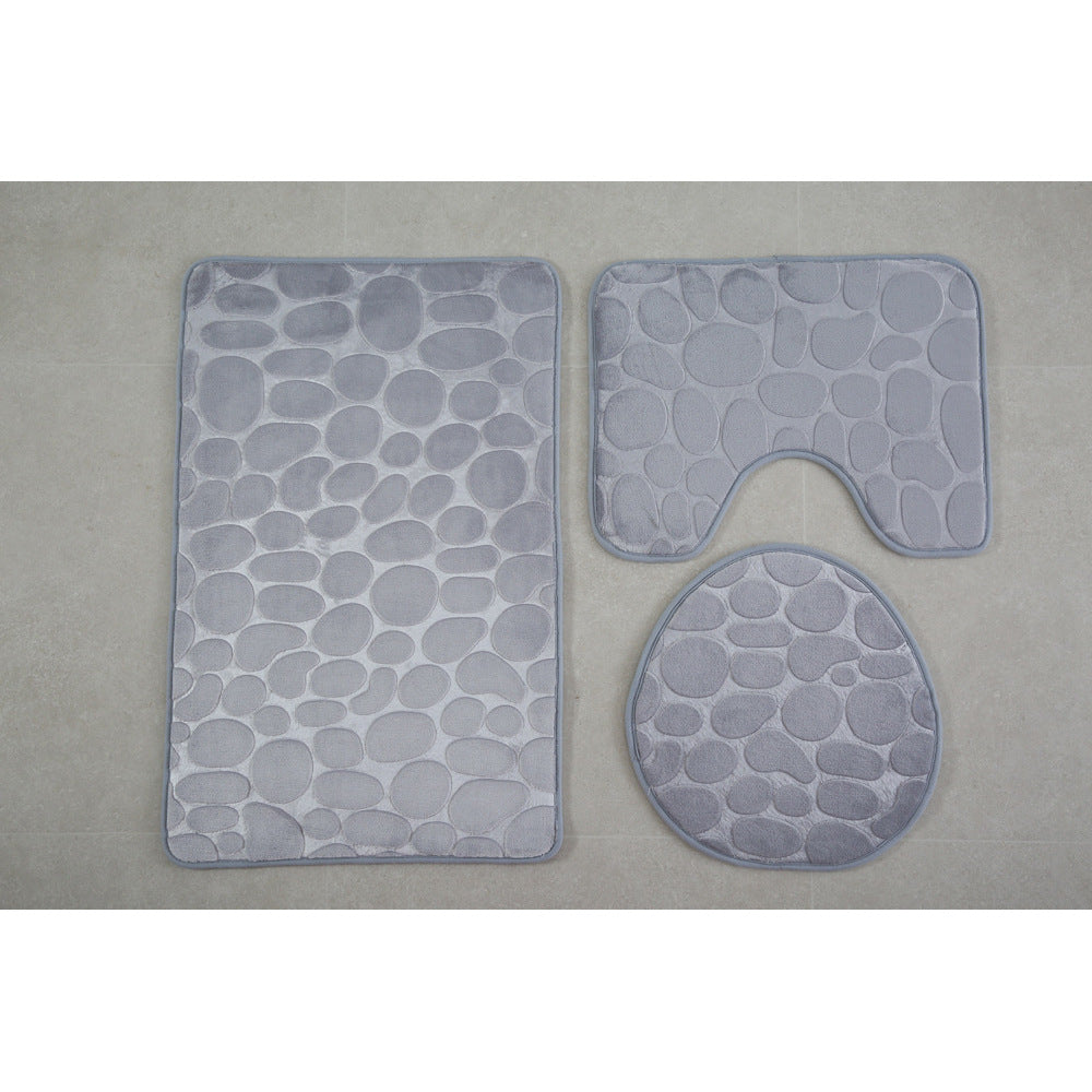 hot-selling flannel floor mat pebble stone toilet three-piece set ready-made water-absorbent printed floor mat