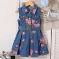 hot-selling girls' sleeveless printed denim dress + belt, denim washed dress - cross-border exclusive