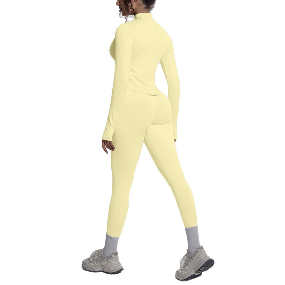 European and american seamless yoga set - slim fit zipper jacket & peach lift butt leggings - women's activewear workout outfit