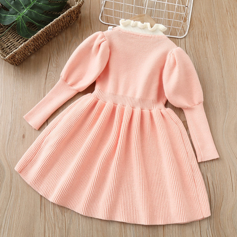 Girls' knit dress - new autumn/winter  collection - bow detail princess dress for baby girls