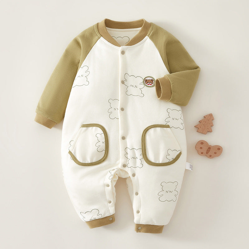 Babibele newborn baby romper - lightweight cotton, quilted, loungewear, onesie, pure cotton, single-button closure baby outfit
