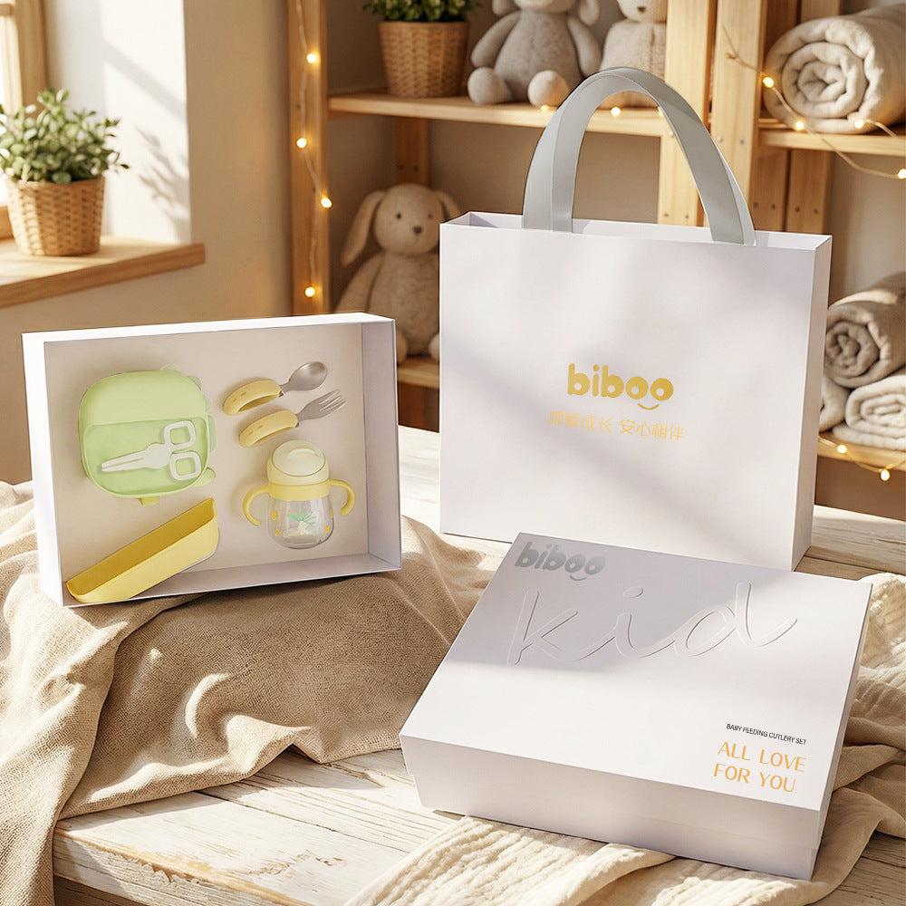 Factory direct baby shower gift set - full month celebration gift - children's tableware gift box - portable baby water bowl set - customizable