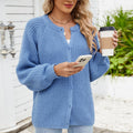 Fashion cross-border export women's clothing new arrival   loosecasual round neck sweater one-row button tops trendy