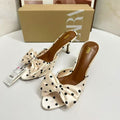 Za fashion casual vacation style women's sandals summer new black and white polka dot bow pointed toe metal chunky heel open toe slides