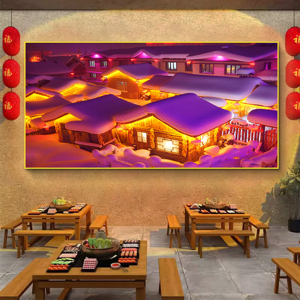Northeast snow landscape decorative painting rural folk landscape wall painting iron pot stew restaurant farmyard light box hotel hanging painting