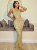 New summer european and american style women's sexy elegant glitter beaded strappy long evening gown dress