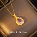 [set] fashion pink zirconium water drop titanium steel necklace earrings light luxury high-end pendant earrings clavicle chain jewelry