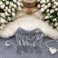 Fringed camisole top - women's sexy dance performance outfit - sweet & spicy halter top with sequins - sparkling cropped chic top