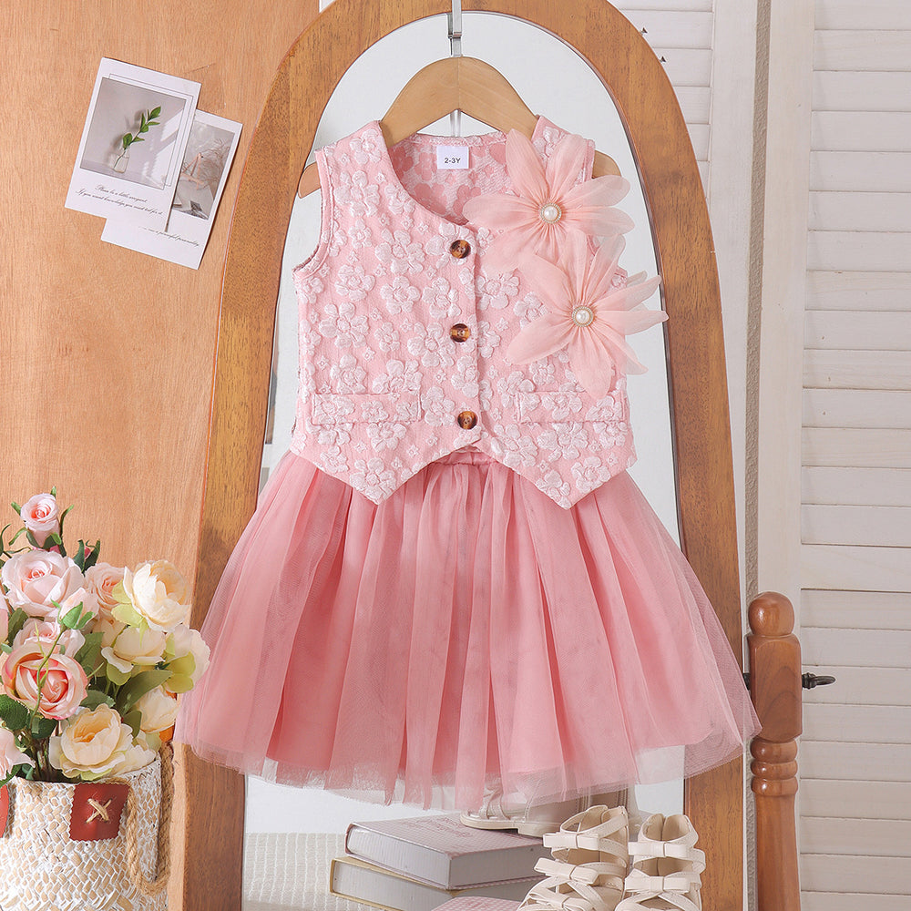 Kids clothing cross-border exclusive for european and american girls new arrival children's pink vest + mesh skirt children's clothing