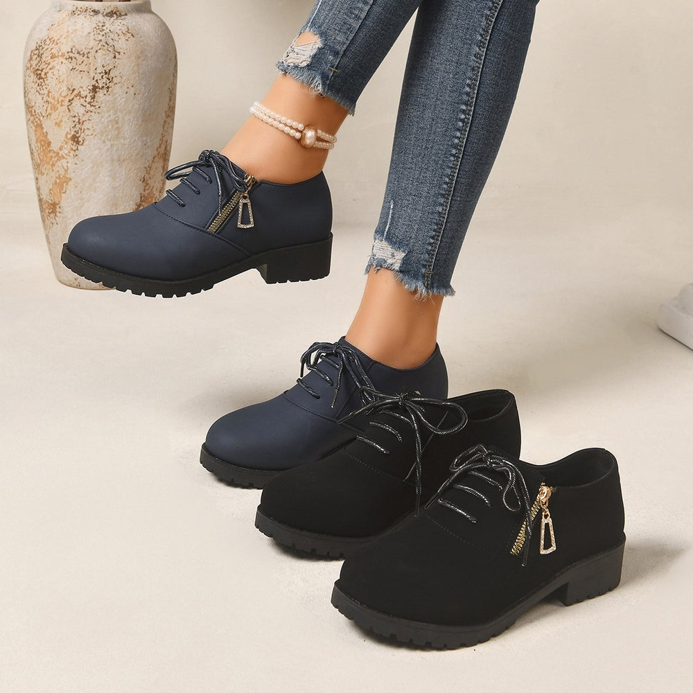 Wholesale plus size women's fall/winter new collection chunky heel solid color side zipper single shoes comfortable casual round toe martin boots