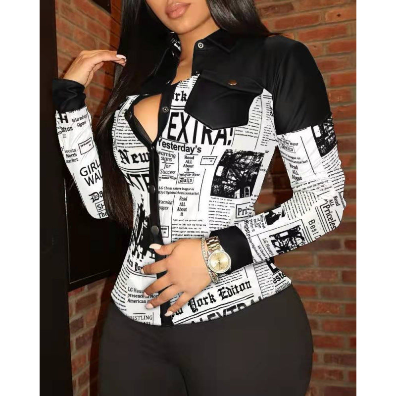 Independent station  hot style loosev neck button flap pocket pants pu leather shirt shirt for women
