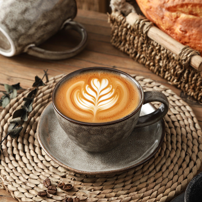 Retrostylish ceramic coffee cup and saucer kiln wind stone ceramic mug office for home afternoon tea cup
