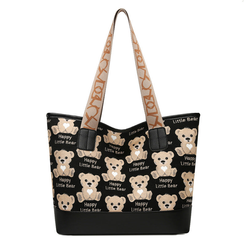 2025 new canvas bear shoulder bag - stylish women's bag, minimalist, versatile, large capacity tote bag, mom bag