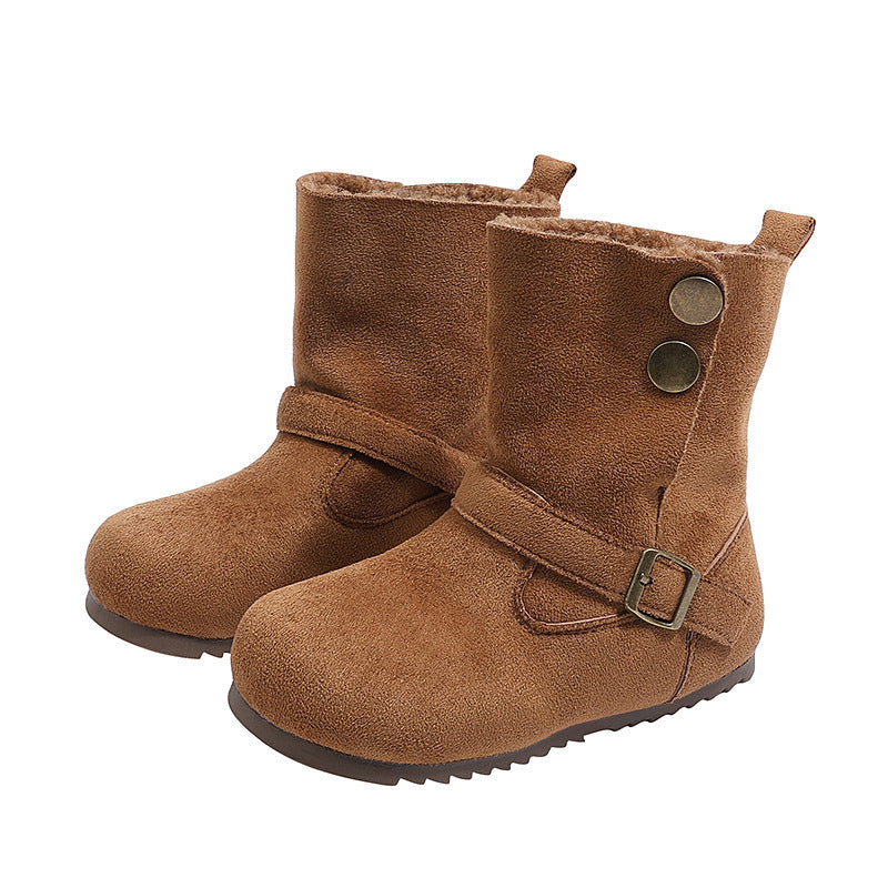 Vanka hao girls' boots rivet style double strap fleece-lined lamb birkenstock boots winter cold-proof knee socks fashion boots