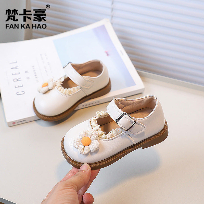 Girls' cute sunflower princess shoes - new autumn  korean style soft sole flats for kids, baby moccasins