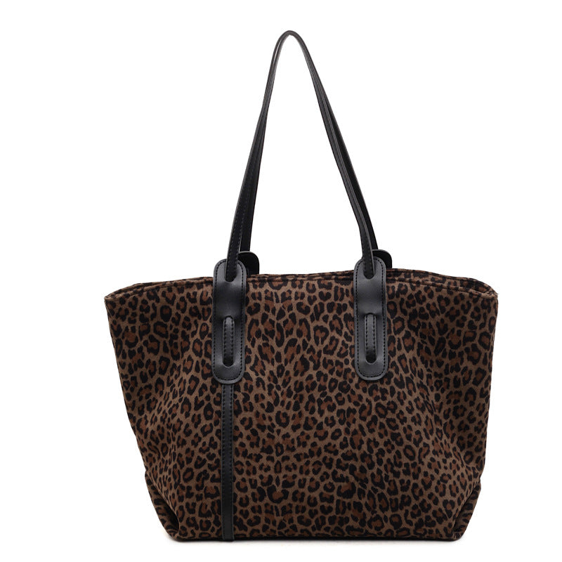 Lazy style leopard print tote bag women's bag new arrival 2025 fall and winter relaxation large bag large capacity shoulder work clothing bag
