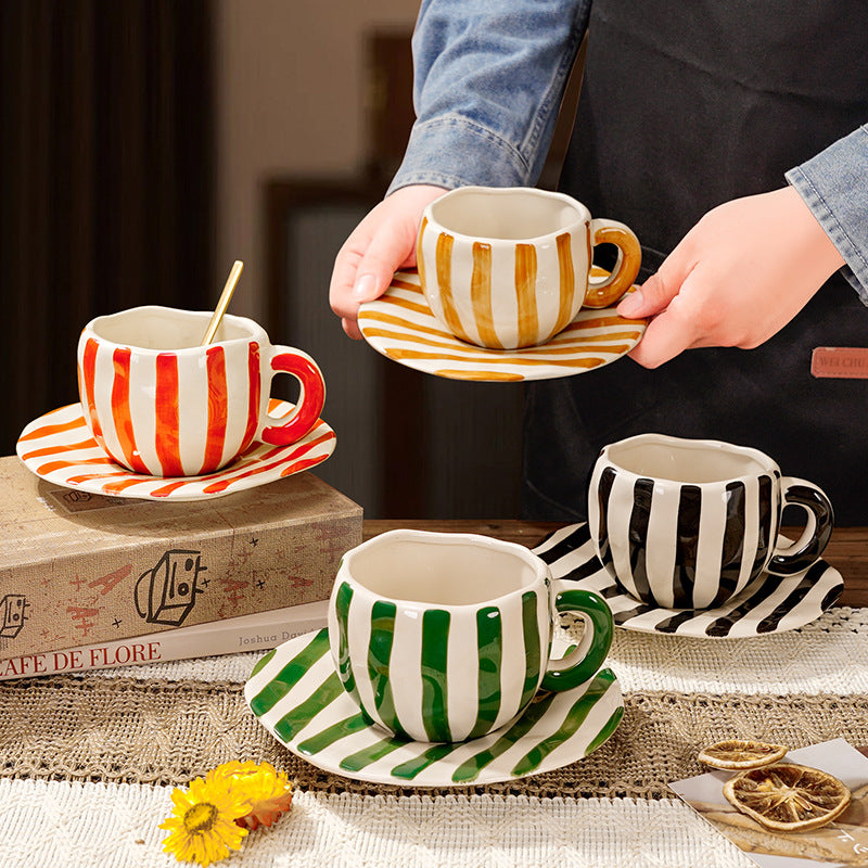 Hand-painted ceramic coffee cup and saucer set - unique gift mug - creative niche gift - high-value handcrafted cup