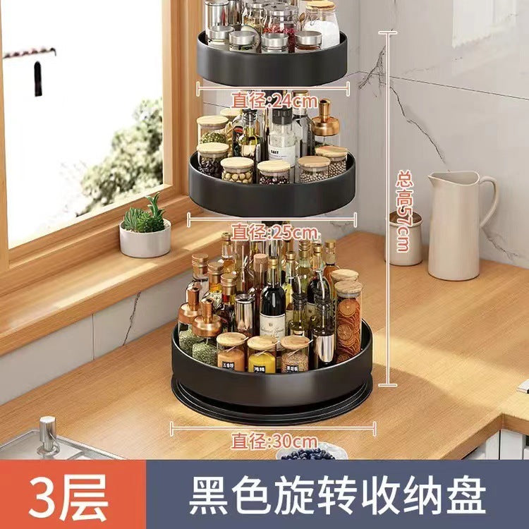 Kitchen spice rack - multifunctional countertop organizer for bottles, jars, and condiments - rotating storage shelf