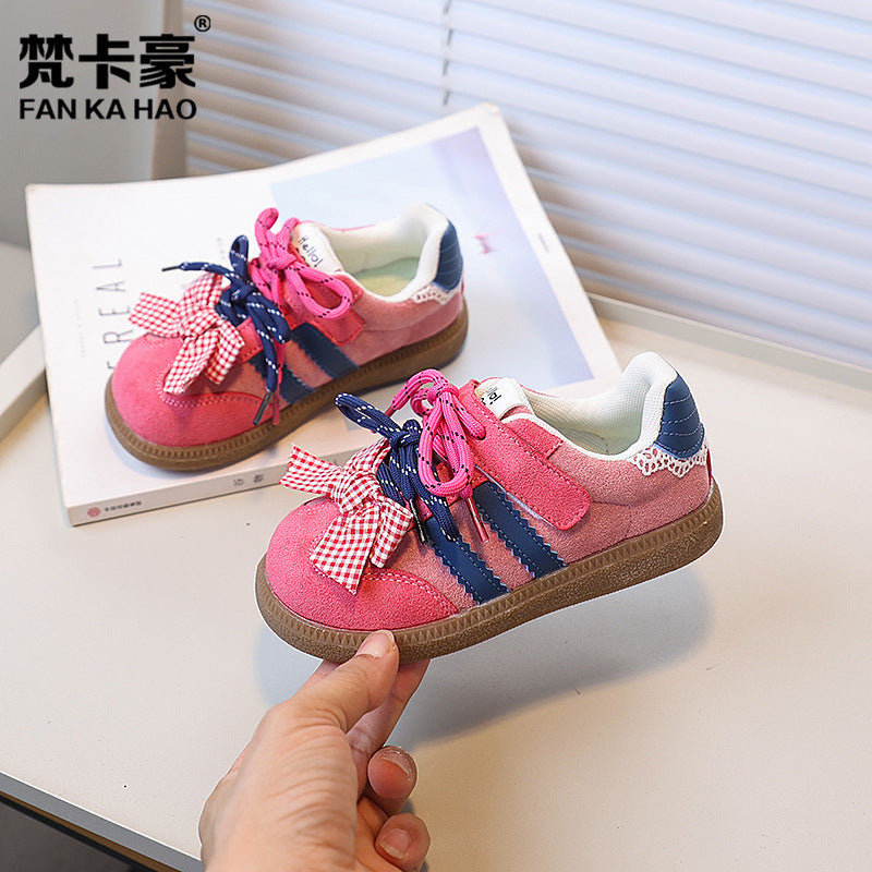 Vancahao kids' plaid bow german army trainers (gats) -  summer new korean style girls' sneakers & casual shoes