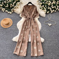 Vintage polka dot v-neck ruched trendy jumpsuit - women's  summer high-waisted slimming wide leg straight leg pants