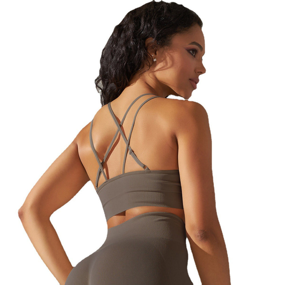 Fashion cross-border seamless knittingpure color beautiful back breathable cross sports intimates running fitness yoga bra tops