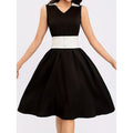 Aliexpress cross-border new women's original black and white patchwork pearl button sleeveless solid color dress