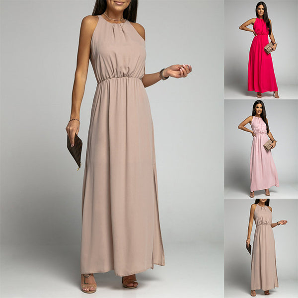 independent station hot sale,  backless turtleneck sleeveless waist dress, floor-to-ceiling long dress women