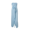 European and american women's clothing  summer new fashion elegant high-end satin slit off-the-shoulder bandeau dress