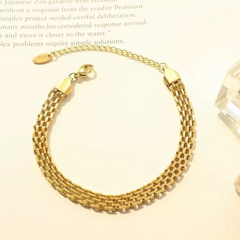 European and american chic k-gold cross titanium steel bracelet - unique design, minimalist style, 18k gold plated for women
