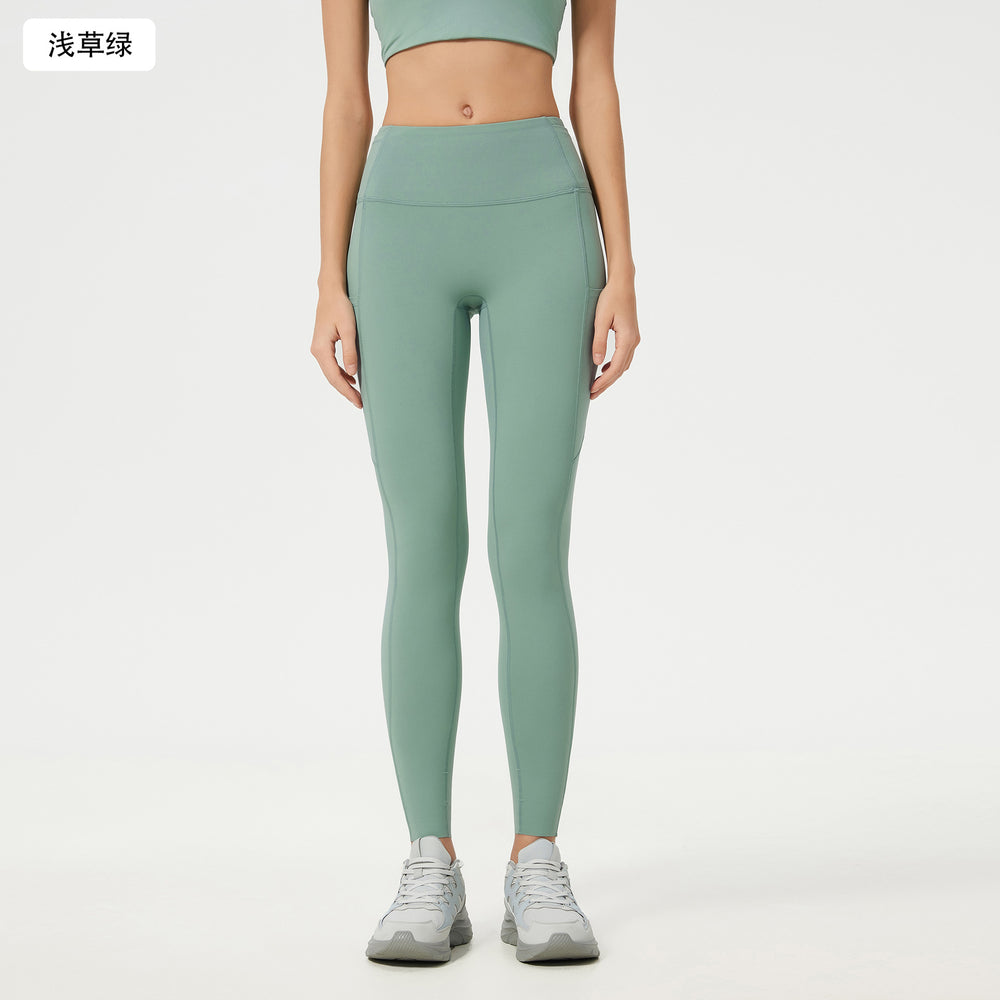 No awkward line yoga pants women's high waist abdominal control running fitness pants hip lifting naked sports nine-point pants d25037
