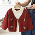 Girls' casual outfit set, autumn/winter : knitted sweater jacket with 3d bow detail, stylish two-piece set for little girls