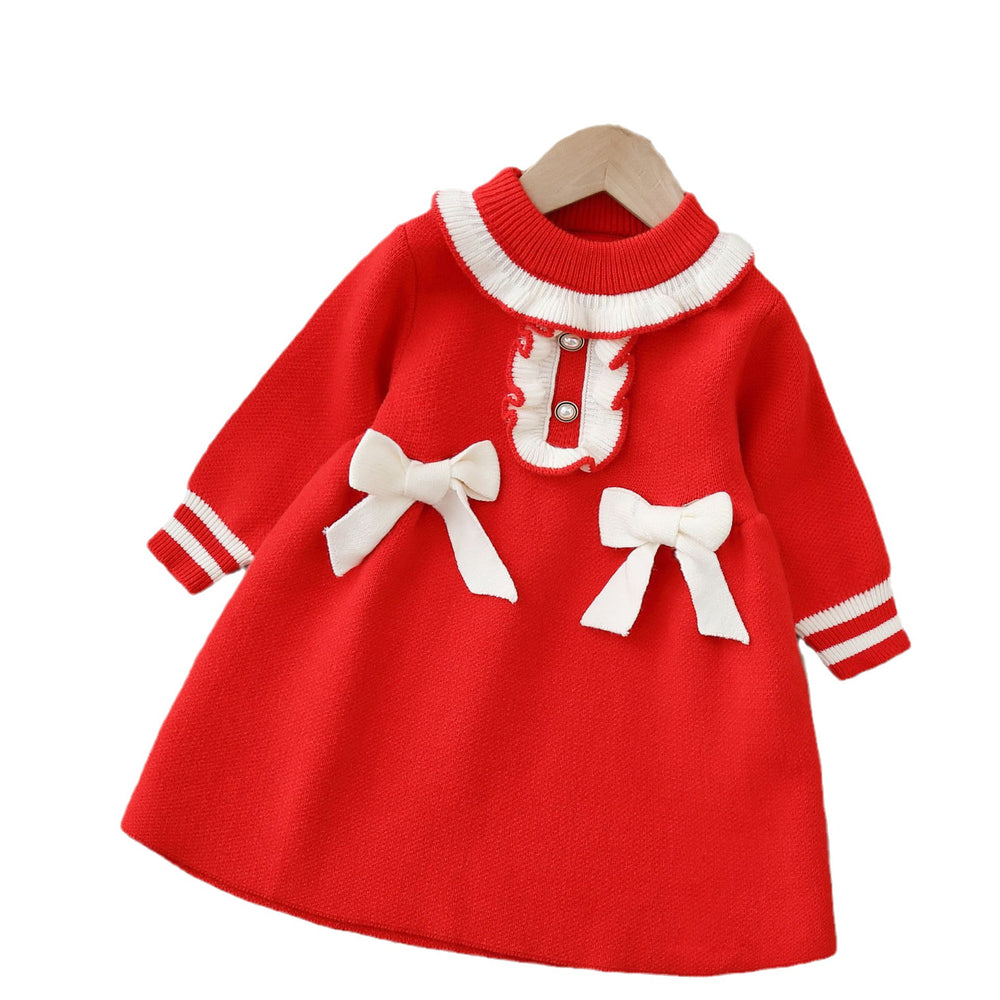 Girls' knit dress - new autumn/winter  collection - sweet bow detail, baby girl dress