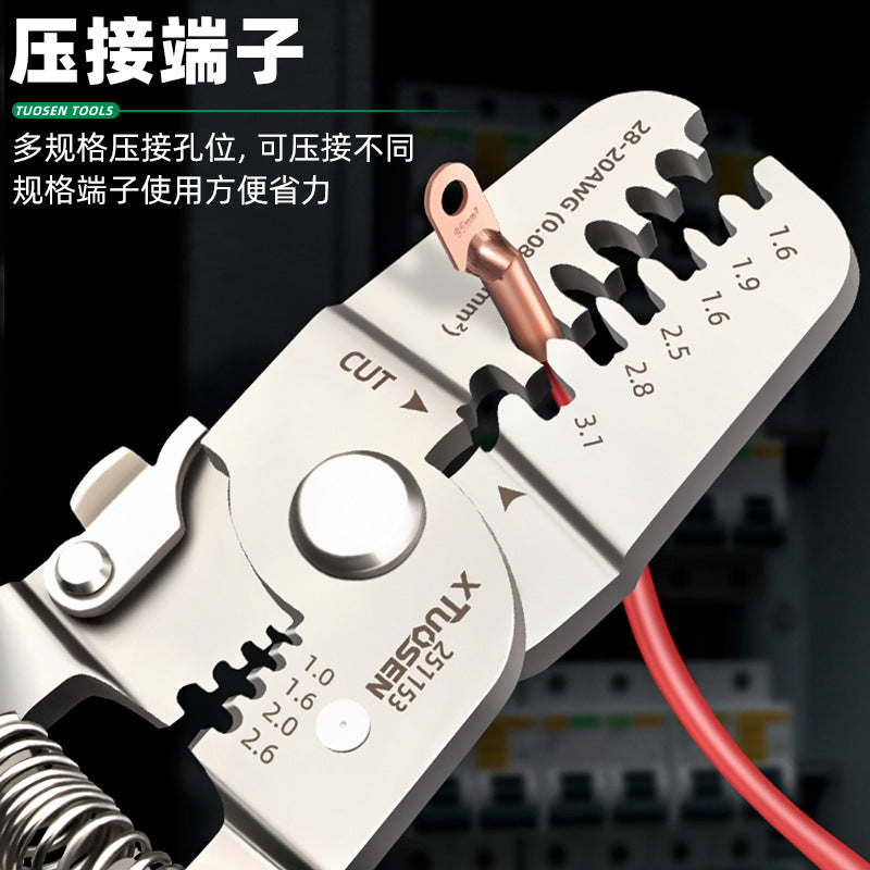 Tuosen crimping pliers professional electrical tools cable peeling plug spring clamp wire stripping pliers cold pressing terminal crimping pliers
