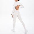 New arrival cross-border double-sided brocade pure color beautiful back cut outlong sleeves jumpsuit sports running fitness yoga wear jumpsuit