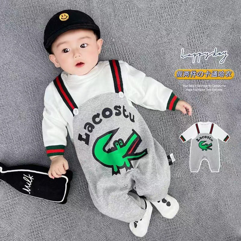 Newborn baby boy romper - spring/autumn cartoon two-piece style - fashionable pullover crawling suit