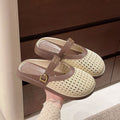 2025 summer new arrival: woven, hollow-out, breathable, minimalist, versatile, casual, comfortable, low-cut, wearable-out, flat, half-slipper women's shoes